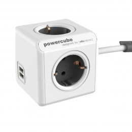 Мережевий подовжувач Allocacoc PowerCube Extended з заземленням 4 розетки 2 USB 1.5 м, сірий