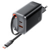 Мережевий зарядний пристрій ACEFAST A111 PD67W GaN charger(2*USB-C+USB-A) with retractable cable Black (7073)- № 3