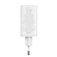 Мережевий зарядний пристрій Baseus GaN6 Pro Fast Charger 2C+2U 65W  EU Moon White((With:Mini White Cable Type-C to Type-C 100W(20V/5A) 1m White） (Колір Moon-White) - фото № 8
