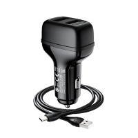 Автомобільний зарядний пристрій HOCO Z36 Leader dual port car charger set(Type-C) Black (Цвет Черный) - фото № 4