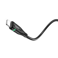 Кабель HOCO U93 USB to iP 2.4A, 1.2m, nylon, aluminum connectors, light indicator, Black (Цвет 7073) - фото № 4