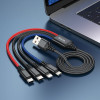 Кабель HOCO X76 USB to iP+Type-C+Type-C+Micro 2A, 1m, nylon, aluminum connectors Black+Red+Blue (6931474768650) - зображення 4