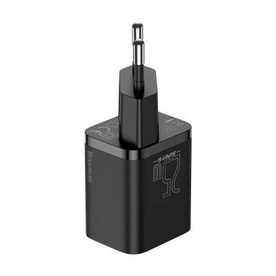 МЗП Baseus Super Si Quick Charger 1C 25W EU Sets Black（With Mini White Cable Type-C to Type-C 3A 1m Black） - зображення 2