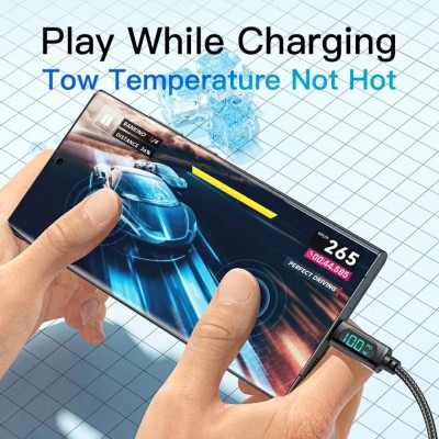 Кабель Essager Enjoy LED Digital Display USB Charging Cable USB A to Type C 100W 1m black (EXCT-XY01-P) (EXCT-XY01-P) - зображення 4