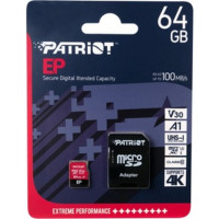 Карта пам'яті microSDXC (UHS-1 U3) Patriot EP Series 64Gb class 10 V30 (R-100MB/s, W-80MB/s) (adapter SD)  - фото № 2