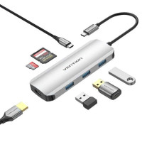 USB-хаб Vention USB-C to HDMI/USB 3.0x3/SD/TF/PD Docking Station Gray 0.15M Aluminum Alloy Type (Цвет Gray) - фото № 2