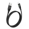 Кабель HOCO U93 USB to iP 2.4A, 1.2m, nylon, aluminum connectors, light indicator, Black (7073)- № 3