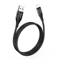 Кабель HOCO U93 USB to iP 2.4A, 1.2m, nylon, aluminum connectors, light indicator, Black (Цвет 7073) - фото № 3