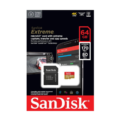 microSDXC (UHS-1 U3) SanDisk Extreme A2 64Gb class 10 V30 (R170MB/s,W80MB/s) (adapter SD) - изображение 3
