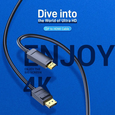 Кабель Vention 4K DisplayPort to HDMI Cable 3M Black (HAGBI) - изображение 2