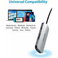 USB-хаб Vention USB-C to HDMI/USB 3.0x3/SD/TF/PD Docking Station Gray 0.15M Aluminum Alloy Type (Цвет Gray) - фото № 5