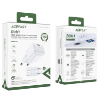 Мережевий зарядний пристрій з кабелем ACEFAST A73 mini PD20W GaN single USB-C charger set (C3-03) White  - фото № 2