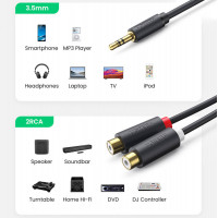 Аудіокабель UGREEN AV109 3.5mm Male to 2RCA Female Cable 25cm (Gray)(UGR-10547) (Цвет 7073) - фото № 8