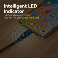 Кабель Vention Nylon Braided USB 2.0 C Male to C Male 3A Cable 2M Black LED Type (TAUBH) (Цвет 7073) - фото № 3