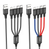 Кабель HOCO X76 USB to iP+Type-C+Type-C+Micro 2A, 1m, nylon, aluminum connectors Black+Red+Blue (6931474768650) - зображення 3