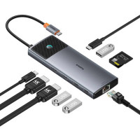 USB-хаб Baseus Metal Gleam Series II 10-in-1 USB HUB Cosmic Black(USB-C to 1*HDMI4K@120Hz+1*HDMI4K@60Hz+1*USB-A(10Gbps)+1*USB-C(10Gbps)+2*USB-A(480Mbp (Колір Space Gray) - фото № 4