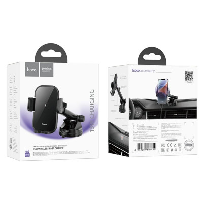 Тримач для мобільного з БЗП HOCO HW5 Journey wireless fast charging car holder(center console) Black (6942007601450) - изображение 7