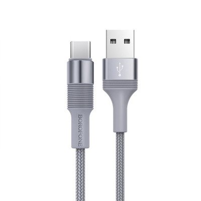 Кабель BOROFONE BX21 USB to Type-C 3A, 1m, nylon, aluminum connectors, Metal Gray - изображение 2