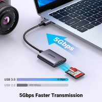 Картрідер UGREEN CM401 USB-A to SD/TF Memory Card Reader Alu Case(UGR-80887) (Колір Metal Gray) - фото № 3