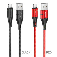 Кабель HOCO U93 USB to iP 2.4A, 1.2m, nylon, aluminum connectors, light indicator, Black (Цвет 7073) - фото № 2