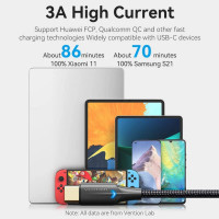 Кабель Vention Nylon Braided USB 2.0 C Male to C Male 3A Cable 2M Black LED Type (TAUBH) (Цвет 7073) - фото № 6