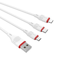 Кабель BOROFONE BX17 3-in-1 Enjoy charging cable for iP+Micro+Type-C White (Колір 7068) - фото № 2