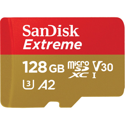 microSDXC (UHS-1 U3) SanDisk Extreme Action 128Gb class 10  A2 V30 (R160MB/s) (adapter SD) - зображення 1