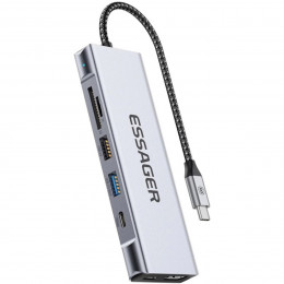 USB-hub ESSAGER QK The Universe 8 in 1 Laptop USB C HUB with 10Gbps External Hard Drive Function for M.2 PCIe NVMe and SATA SSD Grey