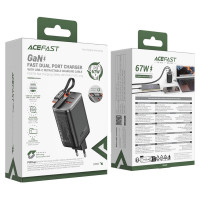 Мережевий зарядний пристрій ACEFAST A111 PD67W GaN charger(2*USB-C+USB-A) with retractable cable Black (Колір 7073) - фото № 2