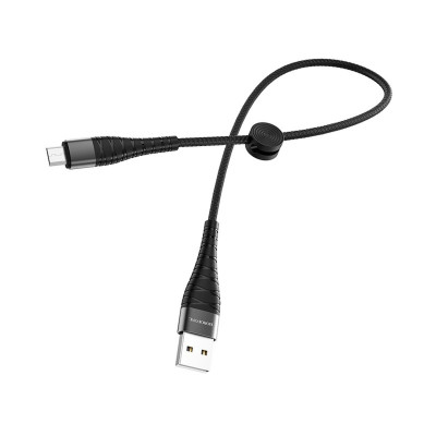 Кабель BOROFONE BX32 USB to Micro 2.4A, 0.25м, нейлон, роз'єми алюміній+TPE, Black (BX32MB0.25) - зображення 1