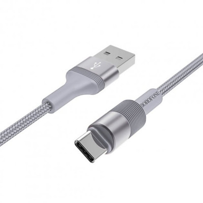 Кабель BOROFONE BX21 USB to Type-C 3A, 1m, nylon, aluminum connectors, Metal Gray - изображение 1
