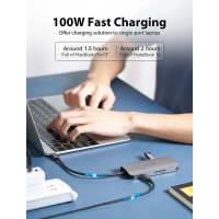 USB-хаб Vention USB-C to HDMI/USB 3.0x3/SD/TF/PD Docking Station Gray 0.15M Aluminum Alloy Type (Цвет Gray) - фото № 7
