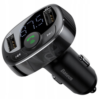 АЗП з FM-модулятор Зарядное устройство Bluetooth MP3 типа Baseus T с автомобильным держателем (Стандартная версия) Черный (CCTM-01) - изображение 2