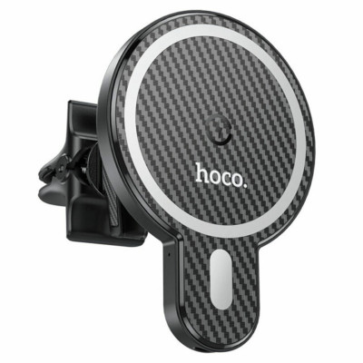 Тримач для мобiльного з БЗП HOCO CA85 Ultra-fast magnetic wireless charging car holder Black - изображение 1