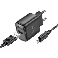 Мережевий зарядний пристрій HOCO C140A Smart single port QC3.0 charger set(Micro)(EU) Black (Цвет 7073) - фото № 4