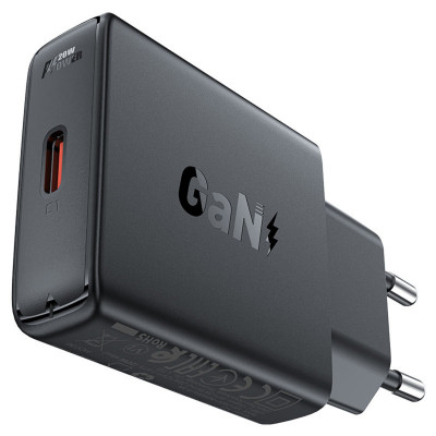 Мережевий зарядний пристрій ACEFAST A65 PD20W GaN single USB-C ultra-thin charger Black - изображение 2