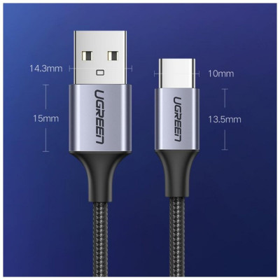 Кабель UGREEN US288 USB-A 2.0 to USB-C Cable Nickel Plating Aluminum Braid 2m (Black) (UGR-60128) (UGR-60128) - зображення 6