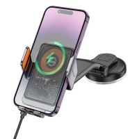 Автотримач для телефона з БЗП HOCO HW8 Transparent Discovery Edition wireless fast charging car holder(center console) Metal Gray (Цвет Metal Gray) - фото № 5