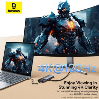 USB-хаб Baseus Metal Gleam Series II 10-in-1 USB HUB Cosmic Black(USB-C to 1*HDMI4K@120Hz+1*HDMI4K@60Hz+1*USB-A(10Gbps)+1*USB-C(10Gbps)+2*USB-A(480Mbp (Колір Space Gray) - фото № 5