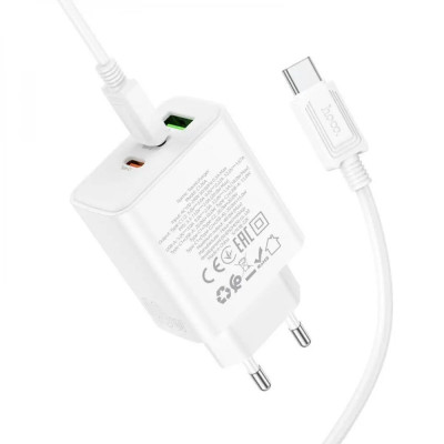 Мережевий зарядний пристрій HOCO C126A Pure power PD40W three-port(2C1A) charger set(Type-C to Type-C) White - зображення 6