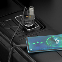 АЗП з FM-модулятором BOROFONE BC43 Flash QC3.0 car BT FM transmitter 18W Black (Колір Черный) - фото № 6
