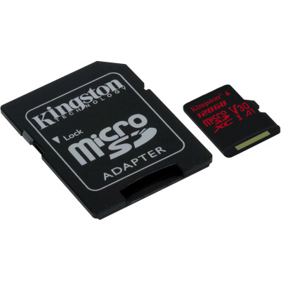 microSDXC (UHS-1 U3) Kingston Canvas React 128Gb class 10 (R100MB/s, W80MB/s) (adapter SD) - зображення 1