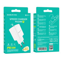 Мережевий зарядний пристрій BOROFONE BA81A single port PD20W charger(EU) White (Цвет Белый) - фото № 7