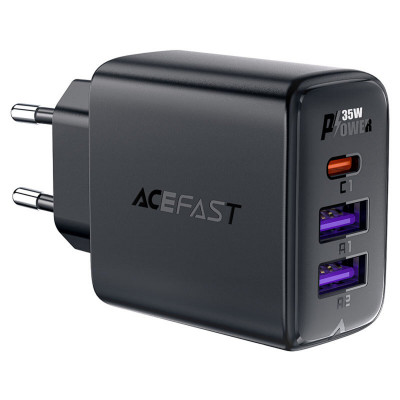 Мережевий зарядний пристрій ACEFAST A57 PD35W GaN (2*USB-A+USB-C) charger Black - зображення 1