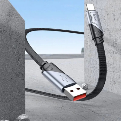 Кабель HOCO U119 USB to Type-C 5A, 1.2m, nylon, aluminum connectors, Black - изображение 5