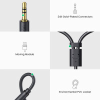 Аудіокабель UGREEN AV109 3.5mm Male to 2RCA Female Cable 25cm (Gray)(UGR-10547) (Цвет 7073) - фото № 7