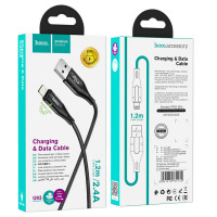 Кабель HOCO U93 USB to iP 2.4A, 1.2m, nylon, aluminum connectors, light indicator, Black (Цвет 7073) - фото № 6