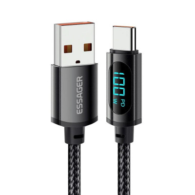 Кабель Essager Enjoy со светодиодным цифровым дисплеем USB-кабель для зарядки от USB A до типа C, 100 Вт, 1 м, черный (EXCT-XY01-P) (EXCT-XY01-P) - изображение 1