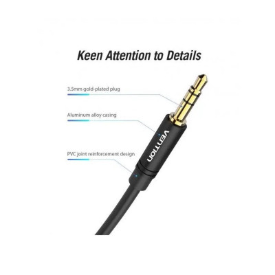 Кабель Vention 3.5mm Male to 90°Male Audio Cable 1.5M Black Metal Type (BAKBG-T) - изображение 4