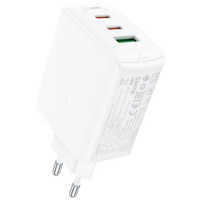Мережевий зарядний пристрій ACEFAST A41 PD65W GaN (2*USB-C+USB-A) charger White (AFA41W) - зображення 1